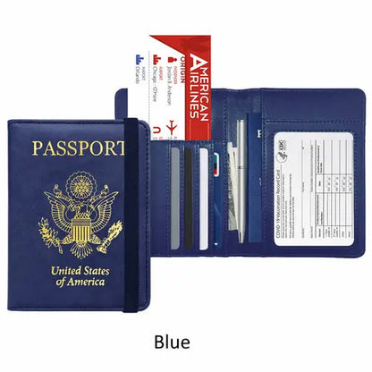 PU Leather RFID Passport and Vaccine Card Holder Combo Cerulean Grapevine