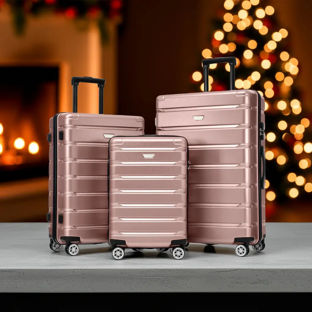 Hardshell Luggage Set 3 Piece, Durable ABS+PC Travel Suitcase with Sangria Beech