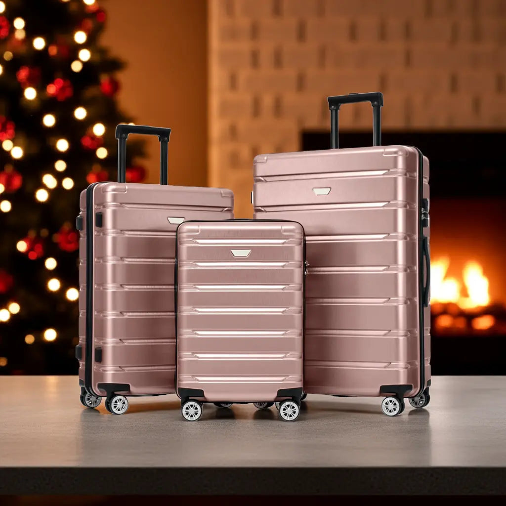 Hardshell Luggage Set 3 Piece, Durable ABS+PC Travel Suitcase with Sangria Beech