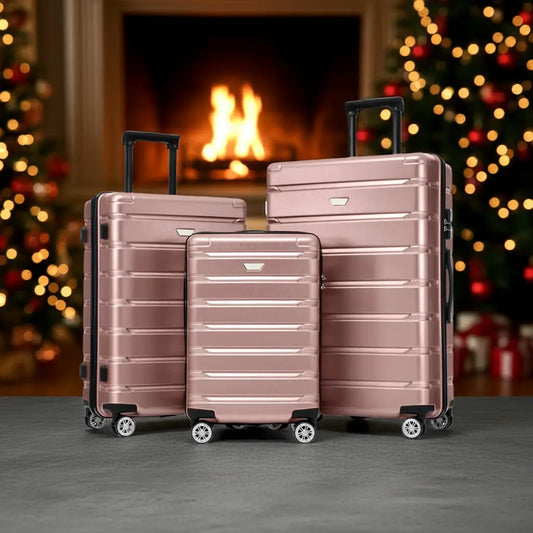 Hardshell Luggage Set 3 Piece, Durable ABS+PC Travel Suitcase with Sangria Beech