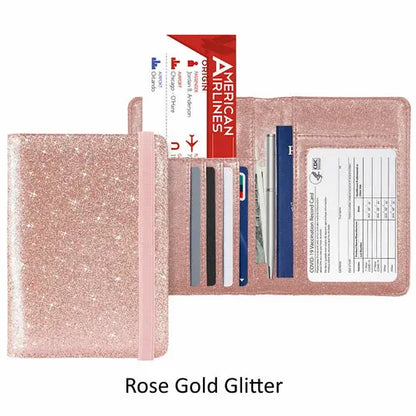 PU Leather RFID Passport and Vaccine Card Holder Combo Cerulean Grapevine