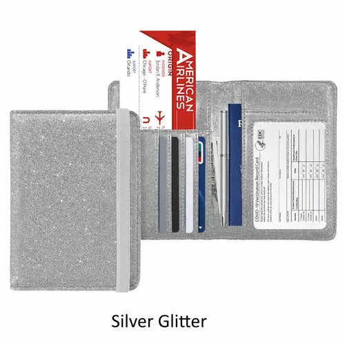PU Leather RFID Passport and Vaccine Card Holder Combo Cerulean Grapevine