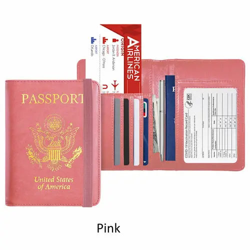 PU Leather RFID Passport and Vaccine Card Holder Combo Cerulean Grapevine