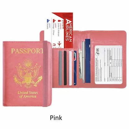 PU Leather RFID Passport and Vaccine Card Holder Combo Cerulean Grapevine