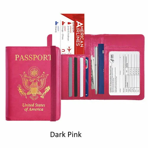 PU Leather RFID Passport and Vaccine Card Holder Combo Cerulean Grapevine