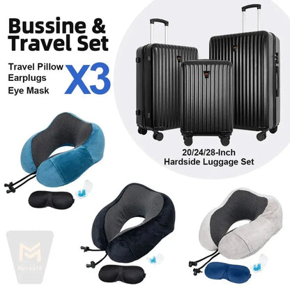 3pcs Luggage Set Lightweight Hard Shell Suitcase Set with Double Spinner Wheels Large Capacity Includes 3pc UShaped Travel Pill TravelTimesAwait