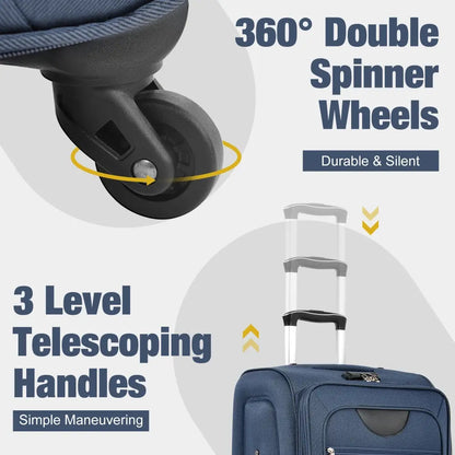 Softside Luggage Expandable 3 Piece Set Suitcase with Duffel Bag Upright Spinner Softshell Lightweight Luggage Travel Set TravelTimesAwait