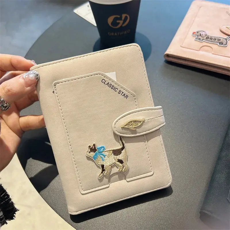 Cartoon Dogs Embroidered Passport Holder PU Leather Cute Passport Cover Multi-function Waterproof Ticket Clamp Travel Accessory TravelTimesAwait