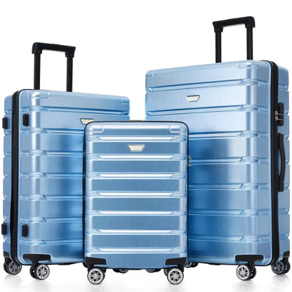 Hardshell Luggage Set 3 Piece Durable ABS+PC Travel Suitcase with Spinner Wheels for Men Women (20/24/28 Inch) TravelTimesAwait