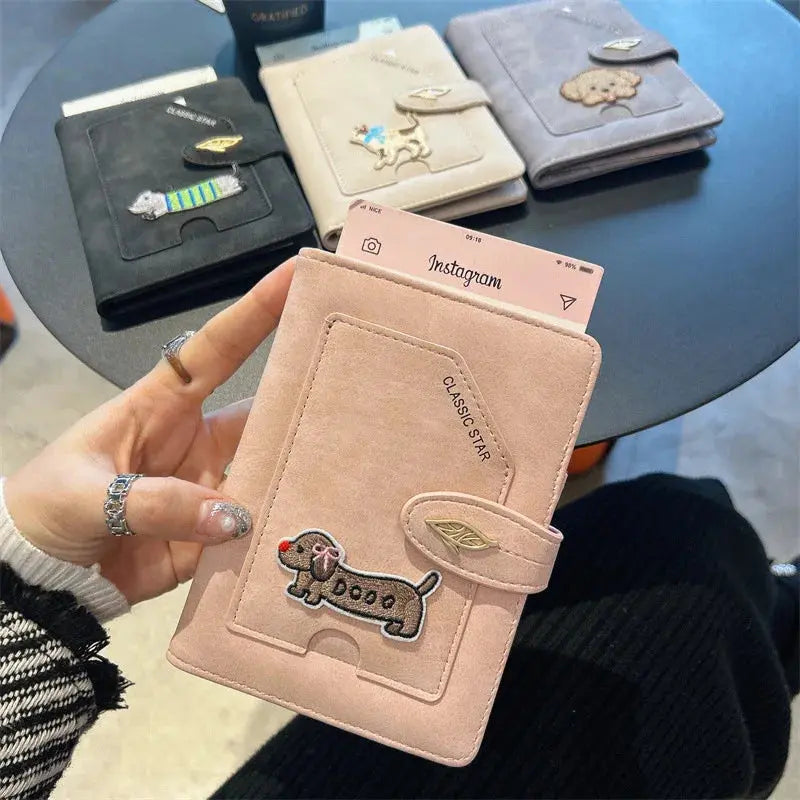 Cartoon Dogs Embroidered Passport Holder PU Leather Cute Passport Cover Multi-function Waterproof Ticket Clamp Travel Accessory TravelTimesAwait