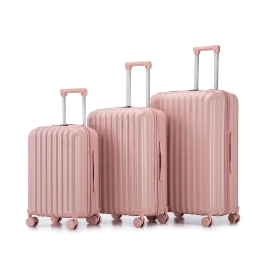 20"/24"/28" 3 Pcs/set in ABS Spinner Wheel Luggage Carry on Suitcase with Cup Holder & USB Port & Phone Holder (Pink) TravelTimesAwait