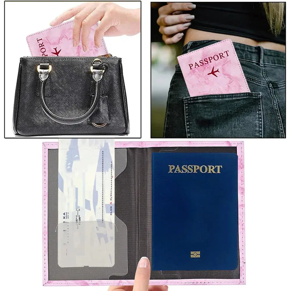 PU Passport Holder Pink Color Ticket Passport Covers Embroidery Label Series ID Credit Card Holder Cover Travel Accessorie TravelTimesAwait