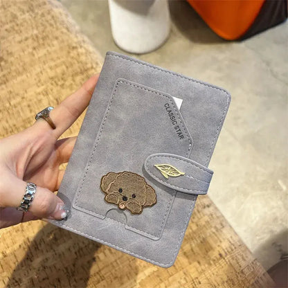 Cartoon Dogs Embroidered Passport Holder PU Leather Cute Passport Cover Multi-function Waterproof Ticket Clamp Travel Accessory TravelTimesAwait