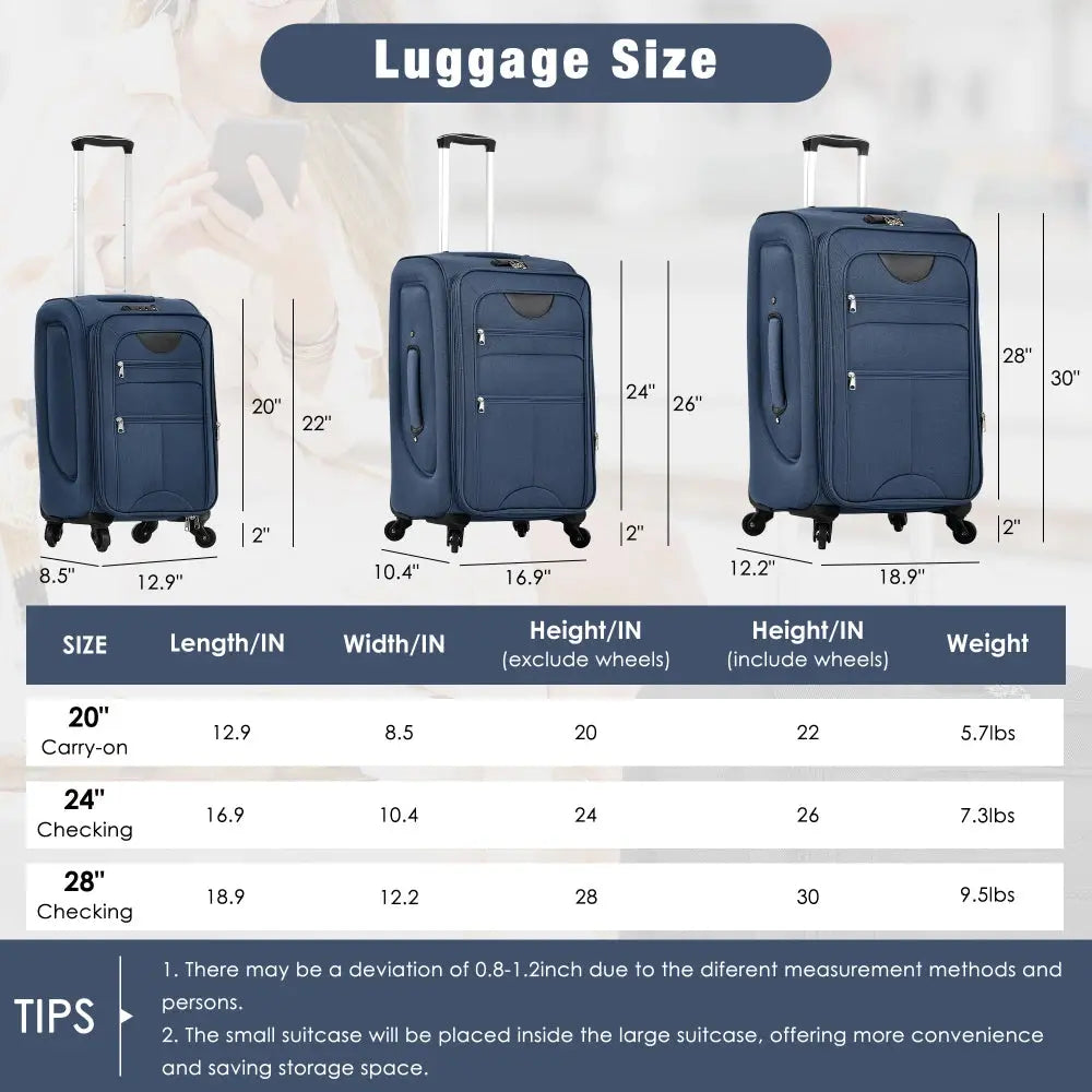 Softside Luggage Expandable 3 Piece Set Suitcase with Duffel Bag Upright Spinner Softshell Lightweight Luggage Travel Set TravelTimesAwait