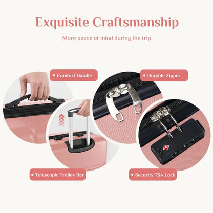 Hard Sided Expand Suitcase with Rotating Wheels TSA Lock Retractable Handle Pink 24" TravelTimesAwait