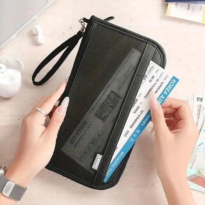 Boarding Passport Ticket Organizer - Secure passport wallet with multiple card slots and quick scan ID, RFID blocking-tan TravelTimesAwait