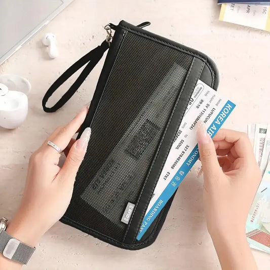 Boarding Passport Ticket Organizer - Secure passport wallet with multiple card slots and quick scan ID, RFID blocking-tan TravelTimesAwait