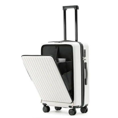 Front Opening Suitcase ABS+PC Multi-Function Trolley Case Cup Holder USB Charging To-Interface Mobile Phone Stand Roller Luggage TravelTimesAwait