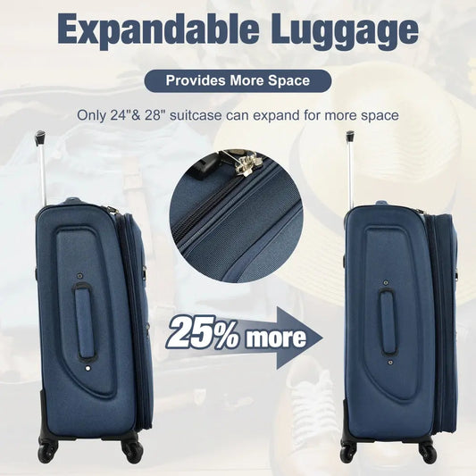 Softside Luggage Expandable 3 Piece Set Suitcase with Duffel Bag Upright Spinner Softshell Lightweight Luggage Travel Set TravelTimesAwait