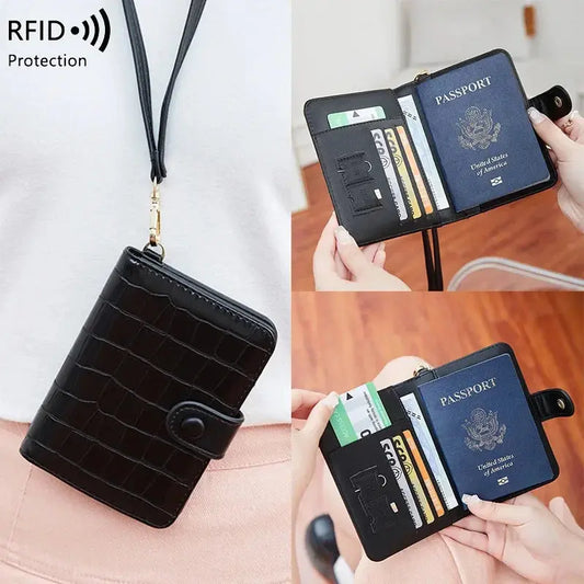 Passport Holder with Neck Lanyard Card Holders Travel Passport Cover RFID Blocking Passport Wallet for Men and Women TravelTimesAwait