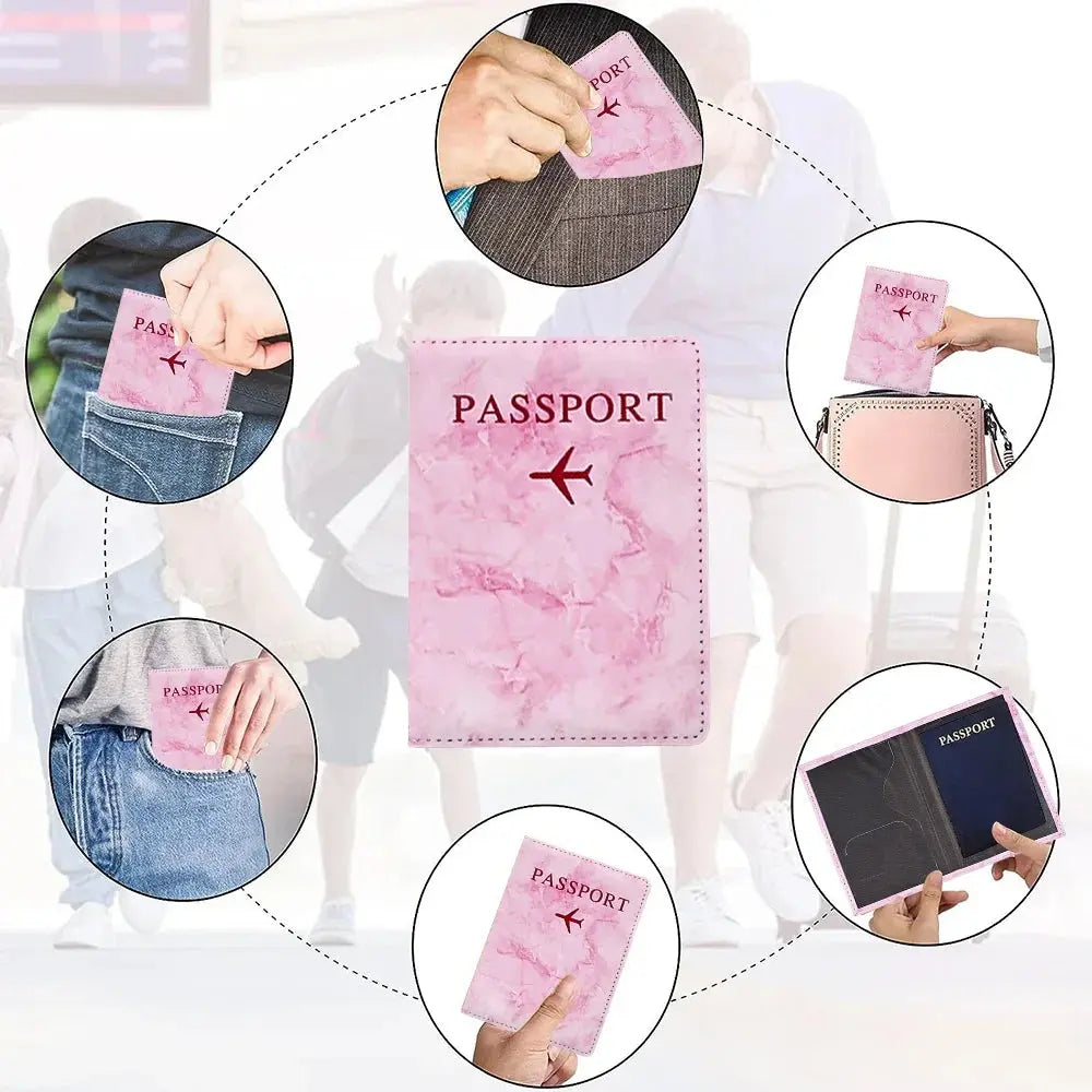 PU Passport Holder Pink Color Ticket Passport Covers Embroidery Label Series ID Credit Card Holder Cover Travel Accessorie TravelTimesAwait