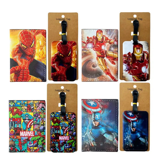 1Set Superheroes Passport Cover and Luggage Tags Travel Passport Holder Baggage Tag Business ID Card Holder Luggage Label TravelTimesAwait