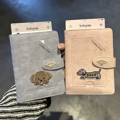Cartoon Dogs Embroidered Passport Holder PU Leather Cute Passport Cover Multi-function Waterproof Ticket Clamp Travel Accessory TravelTimesAwait