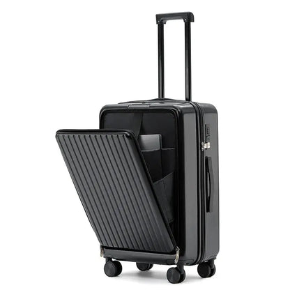 Front Opening Suitcase ABS+PC Multi-Function Trolley Case Cup Holder USB Charging To-Interface Mobile Phone Stand Roller Luggage TravelTimesAwait