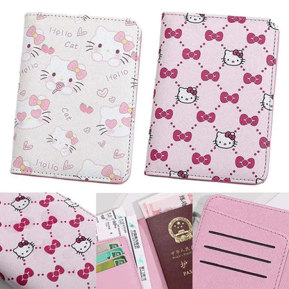 Sanrio Hello Kitty Passport Holder Business Travel Document Bag Passport Cover Passport Carrying Bag PU Leather Name Card Holder TravelTimesAwait