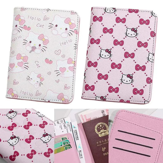 Sanrio Hello Kitty Passport Holder Business Travel Document Bag Passport Cover Passport Carrying Bag PU Leather Name Card Holder TravelTimesAwait