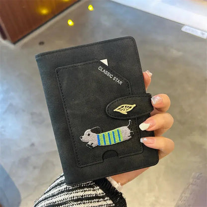 Cartoon Dogs Embroidered Passport Holder PU Leather Cute Passport Cover Multi-function Waterproof Ticket Clamp Travel Accessory TravelTimesAwait