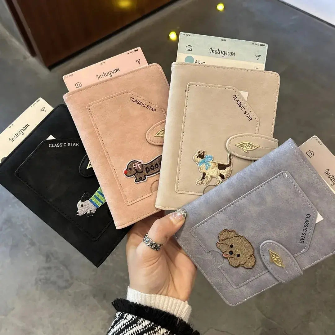 Cartoon Dogs Embroidered Passport Holder PU Leather Cute Passport Cover Multi-function Waterproof Ticket Clamp Travel Accessory TravelTimesAwait
