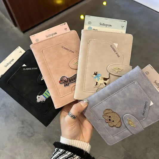 Cartoon Dogs Embroidered Passport Holder PU Leather Cute Passport Cover Multi-function Waterproof Ticket Clamp Travel Accessory TravelTimesAwait