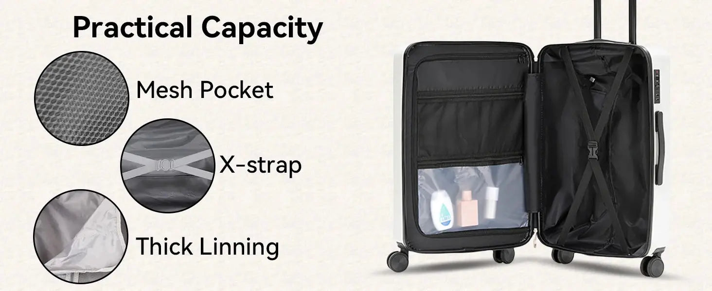 Front Opening Suitcase ABS+PC Multi-Function Trolley Case Cup Holder USB Charging To-Interface Mobile Phone Stand Roller Luggage TravelTimesAwait