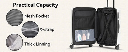 Front Opening Suitcase ABS+PC Multi-Function Trolley Case Cup Holder USB Charging To-Interface Mobile Phone Stand Roller Luggage TravelTimesAwait