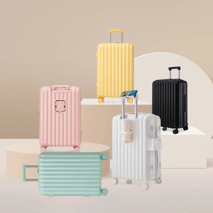 20"/24"/28" 3 Pcs/set in ABS Spinner Wheel Luggage Carry on Suitcase with Cup Holder & USB Port & Phone Holder (Pink) TravelTimesAwait