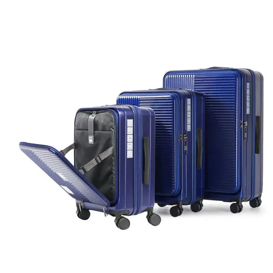 Luggage with front opening TSA approved lock hardshell suitcase Blue TravelTimesAwait