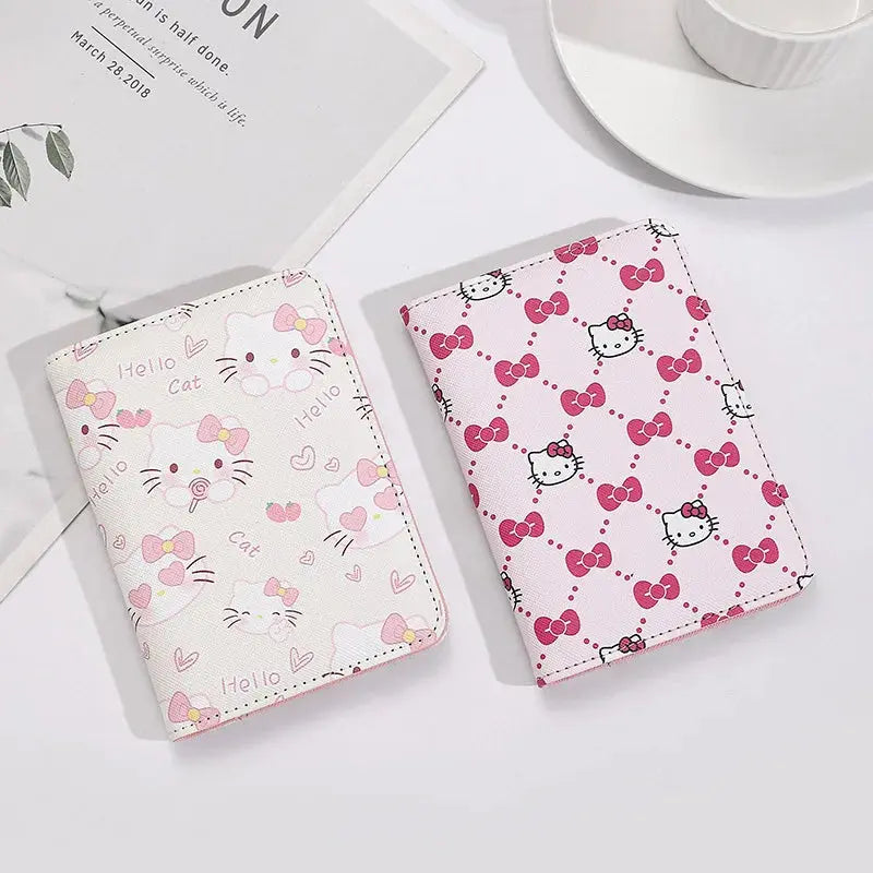 Sanrio Hello Kitty Passport Holder Business Travel Document Bag Passport Cover Passport Carrying Bag PU Leather Name Card Holder TravelTimesAwait