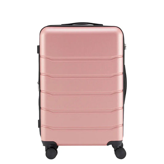 Hard Sided Expand Suitcase with Rotating Wheels TSA Lock Retractable Handle Pink 24" TravelTimesAwait