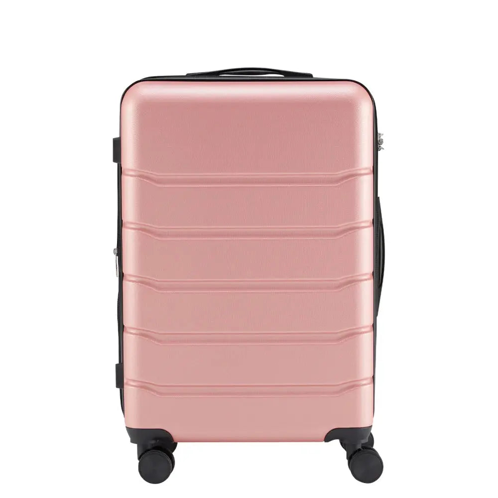 Hard Sided Expand Suitcase with Rotating Wheels TSA Lock Retractable Handle Pink 24" TravelTimesAwait