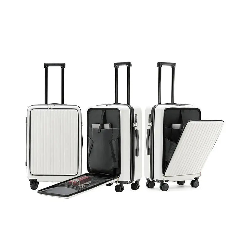 Front Opening Suitcase ABS+PC Multi-Function Trolley Case Cup Holder USB Charging To-Interface Mobile Phone Stand Roller Luggage TravelTimesAwait