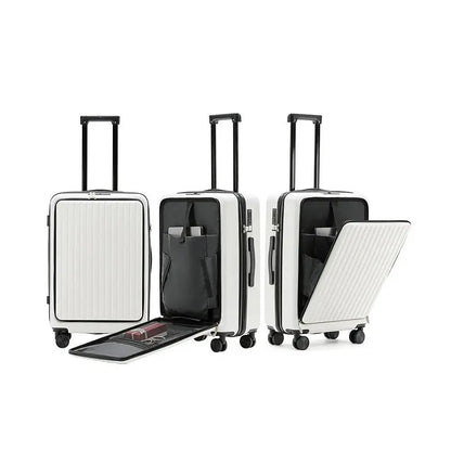 Front Opening Suitcase ABS+PC Multi-Function Trolley Case Cup Holder USB Charging To-Interface Mobile Phone Stand Roller Luggage TravelTimesAwait
