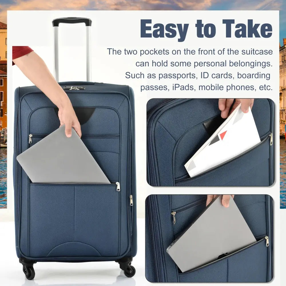Softside Luggage Expandable 3 Piece Set Suitcase with Duffel Bag Upright Spinner Softshell Lightweight Luggage Travel Set TravelTimesAwait