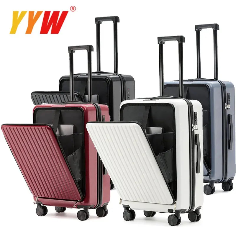 Front Opening Suitcase ABS+PC Multi-Function Trolley Case Cup Holder USB Charging To-Interface Mobile Phone Stand Roller Luggage TravelTimesAwait