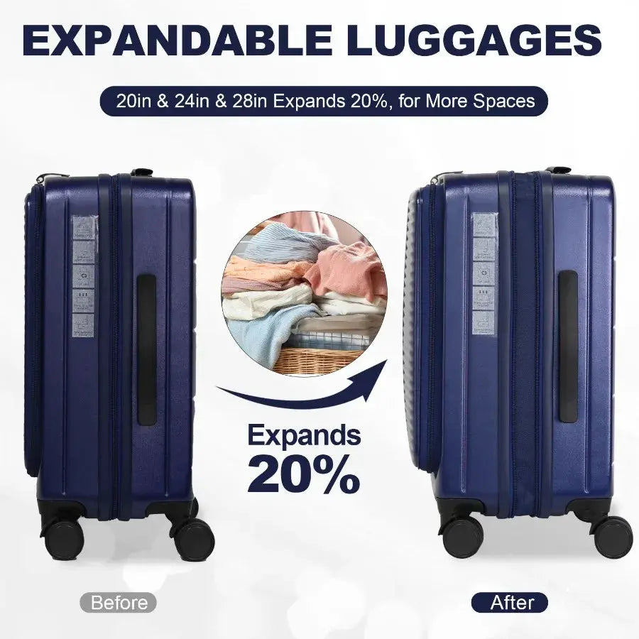 Luggage with front opening TSA approved lock hardshell suitcase Blue TravelTimesAwait