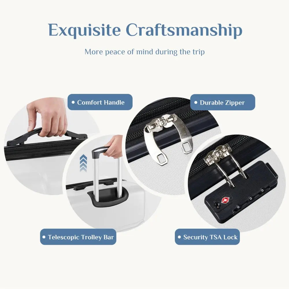 Hard Sided Expand Suitcase with Rotating Wheels TSA Lock Retractable Handle White 28" TravelTimesAwait