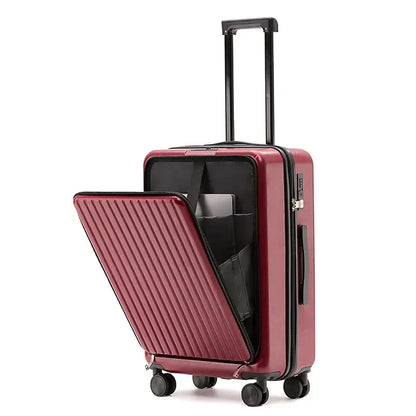 Front Opening Suitcase ABS+PC Multi-Function Trolley Case Cup Holder USB Charging To-Interface Mobile Phone Stand Roller Luggage TravelTimesAwait