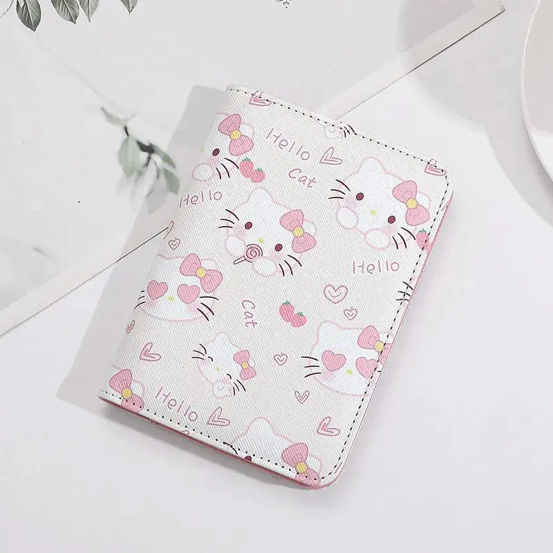 Sanrio Hello Kitty Passport Holder Business Travel Document Bag Passport Cover Passport Carrying Bag PU Leather Name Card Holder TravelTimesAwait