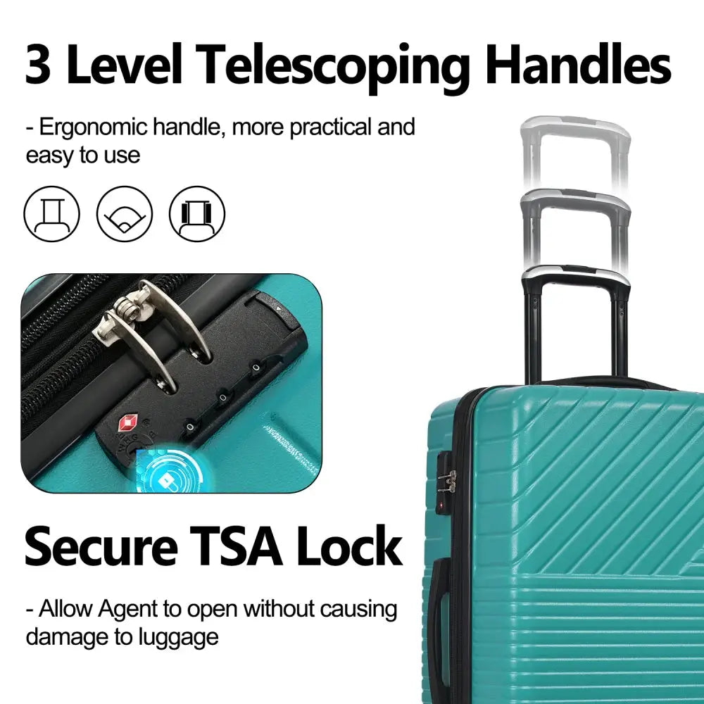 Hardshell Luggage Sets 3 Piece Double Spinner 8 Wheels Suitcase with TSA Lock Lightweight 20''24''28'' TravelTimesAwait