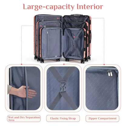 Hard Sided Expand Suitcase with Rotating Wheels TSA Lock Retractable Handle Pink 24" TravelTimesAwait